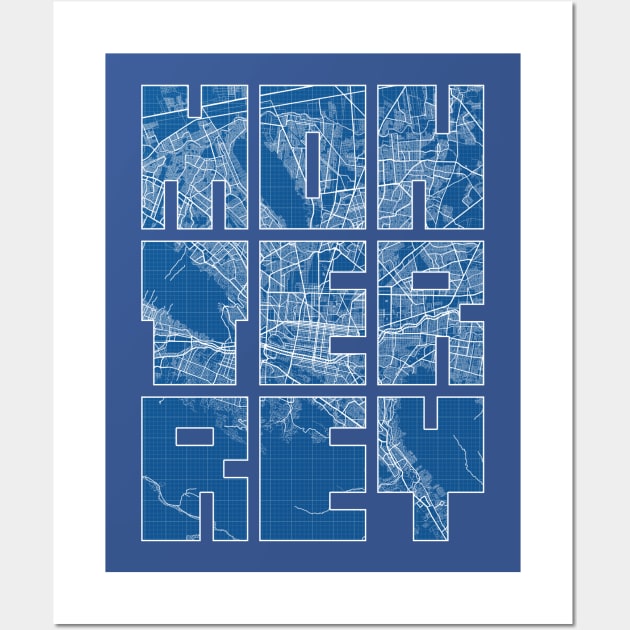 Monterrey, Mexico City Map Typography - Blueprint Wall Art by deMAP Studio